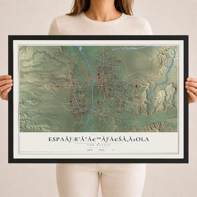 Map of EspaÃƒÆ’Ã†â€™Ãƒâ€šÃ‚Â±ola, New Mexico, 18 x 24 inch print in a black wood frame