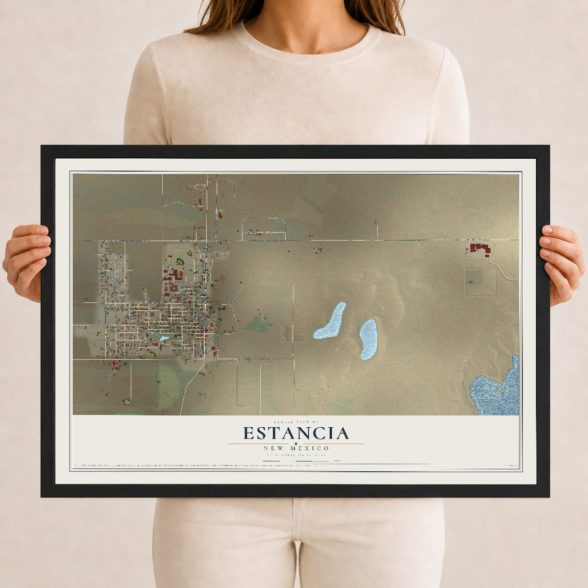 Map of Estancia, New Mexico, 12 x 18 inch print in a black wood frame