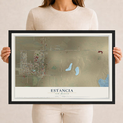 Map of Estancia, New Mexico, 12 x 18 inch print in a black wood frame