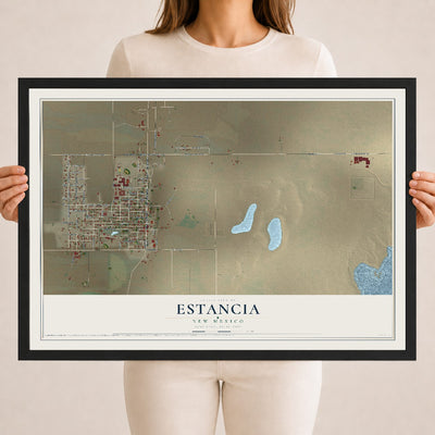 Map of Estancia, New Mexico, 18 x 24 inch print in a black wood frame