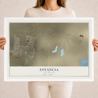 Map of Estancia, New Mexico, 18 x 24 inch print in a white wood frame