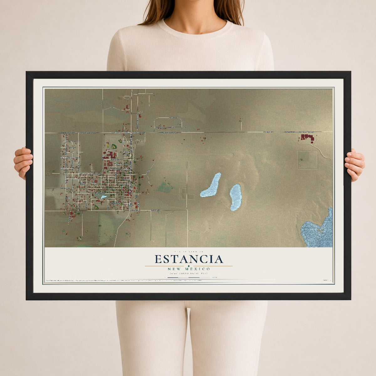 Map of Estancia, New Mexico, 24 x 36 inch print in a black wood frame