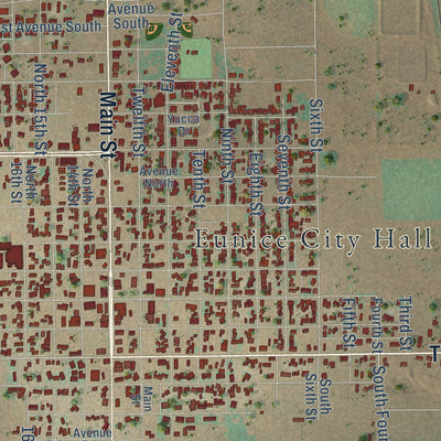 Close-up of the map of Eunice, New Mexico print showing street and building detail