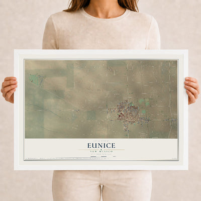 Map of Eunice, New Mexico, 12 x 18 inch print in a white wood frame