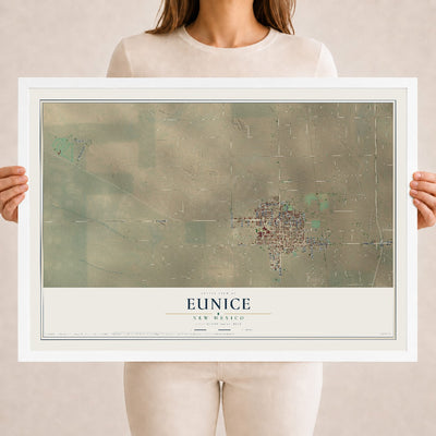 Map of Eunice, New Mexico, 18 x 24 inch print in a white wood frame