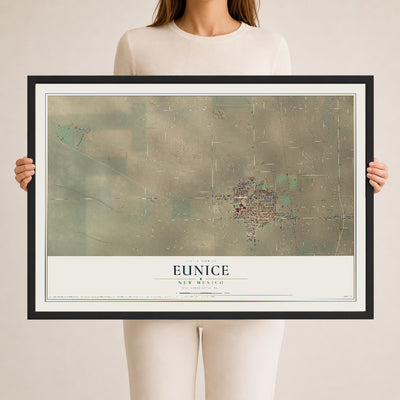 Map of Eunice, New Mexico, 24 x 36 inch print in a black wood frame