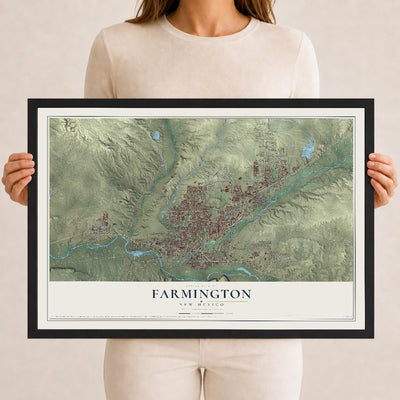 Map of Farmington, New Mexico, 12 x 18 inch print in a black wood frame