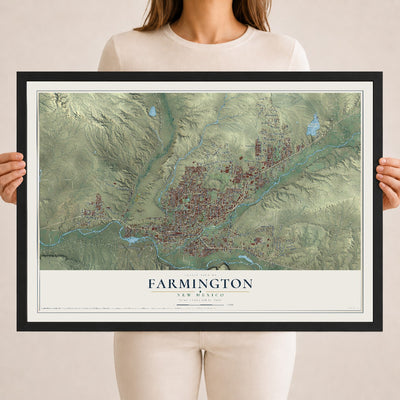 Map of Farmington, New Mexico, 18 x 24 inch print in a black wood frame