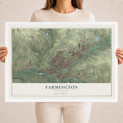 Map of Farmington, New Mexico, 18 x 24 inch print in a white wood frame