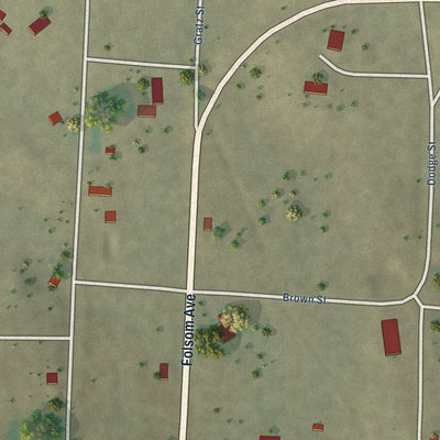 Second close-up of the map of Folsom, New Mexico print showing more streets and buildings