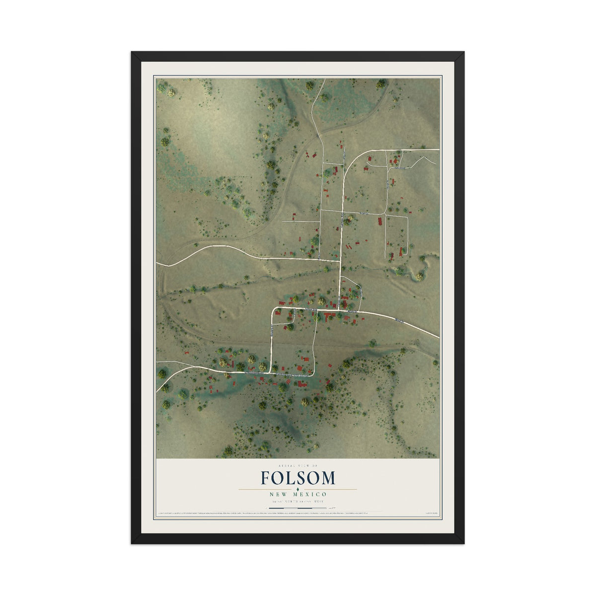 Map of Folsom, New Mexico, 12 x 18 inch print in a black wood frame