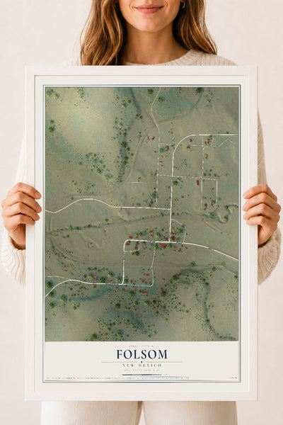 Map of Folsom, New Mexico, 18 x 24 inch print in a white wood frame