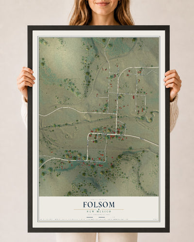 Map of Folsom, New Mexico, 24 x 36 inch print in a black wood frame