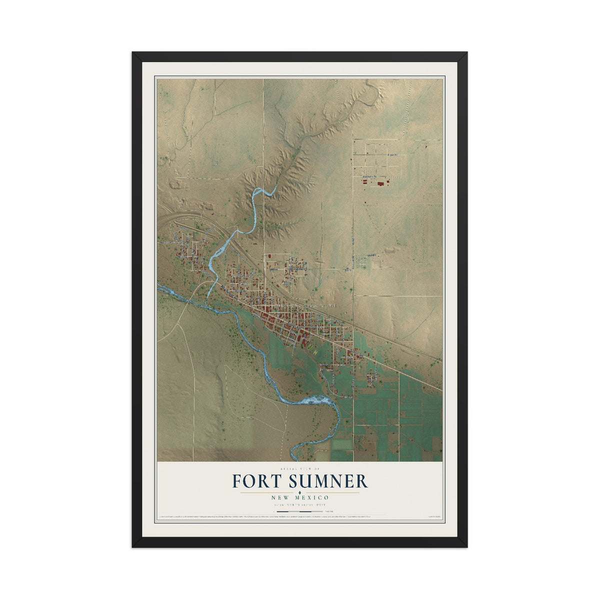 Map of Fort Sumner, New Mexico, 12 x 18 inch print in a black wood frame