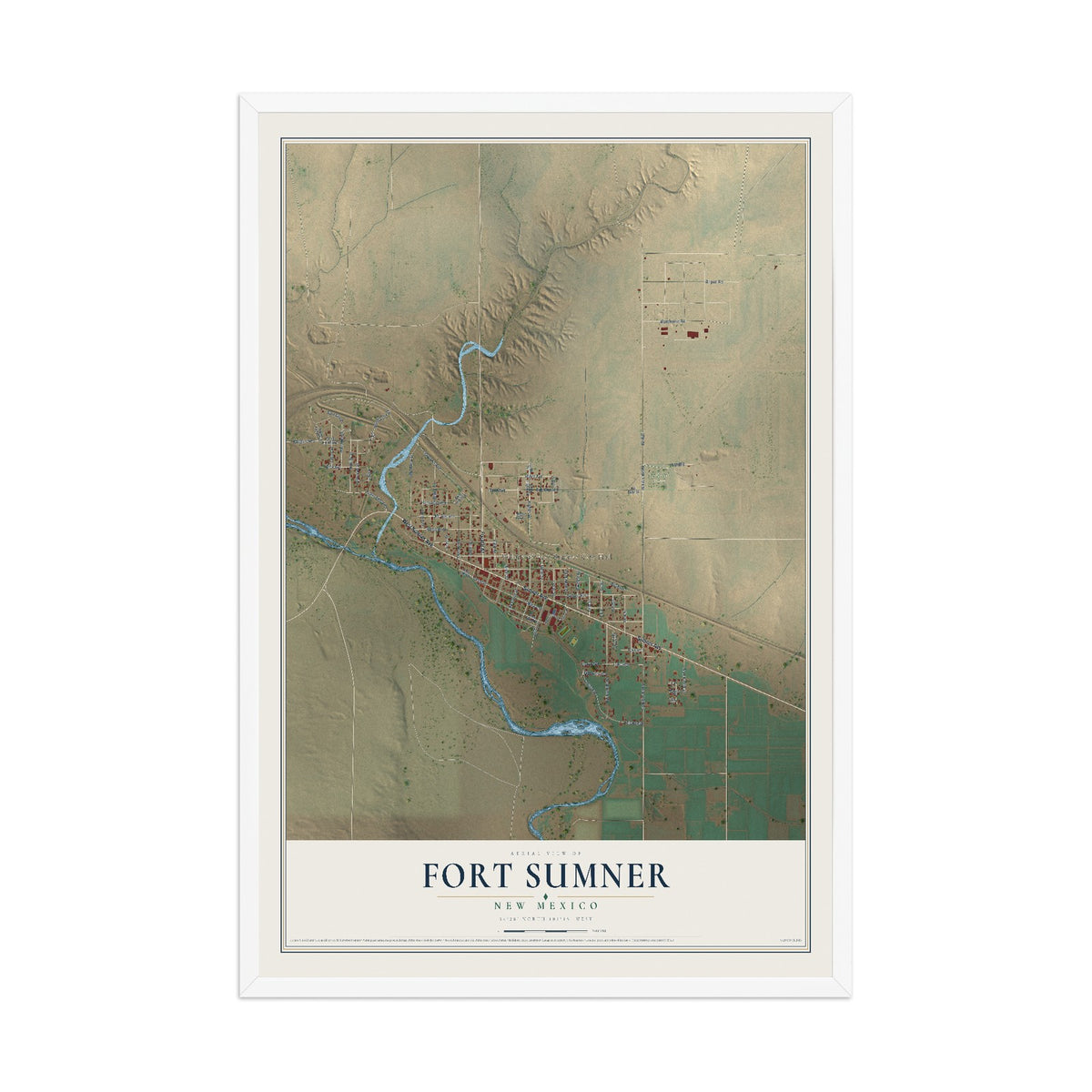 Map of Fort Sumner, New Mexico, 12 x 18 inch print in a white wood frame