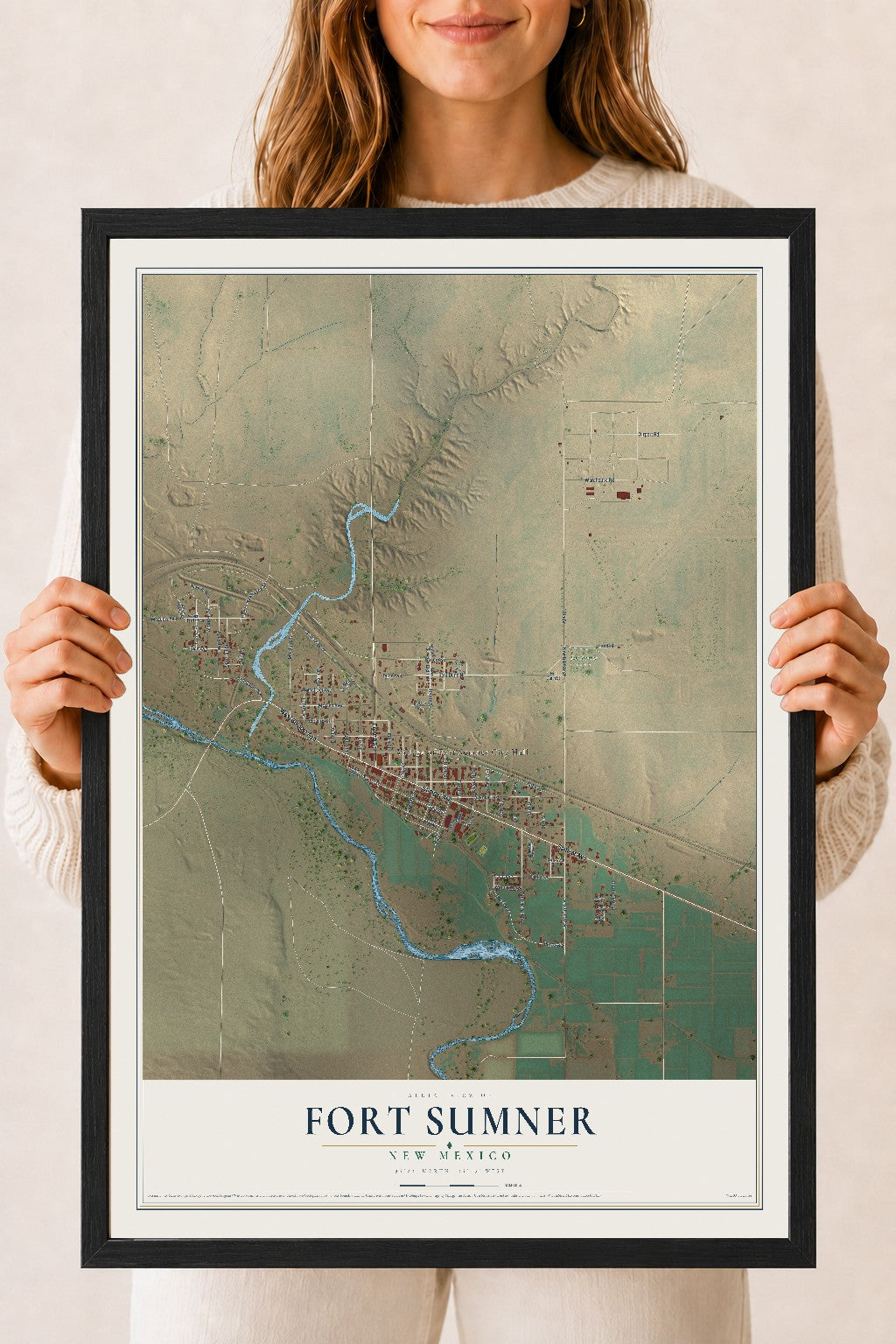 Map of Fort Sumner, New Mexico, 18 x 24 inch print in a black wood frame