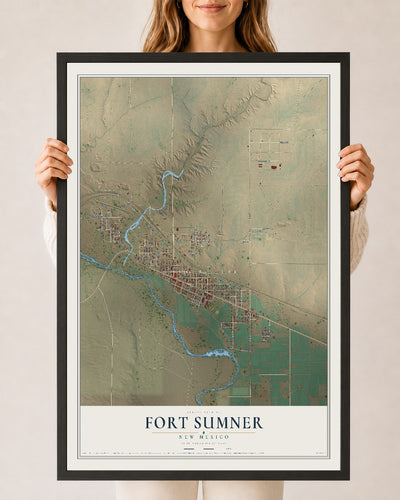Map of Fort Sumner, New Mexico, 24 x 36 inch print in a black wood frame