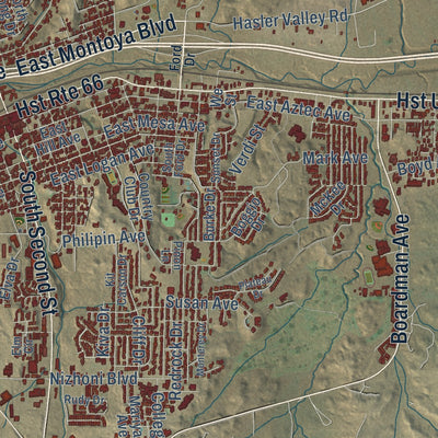 Close-up of the map of Gallup, New Mexico print showing street and building detail