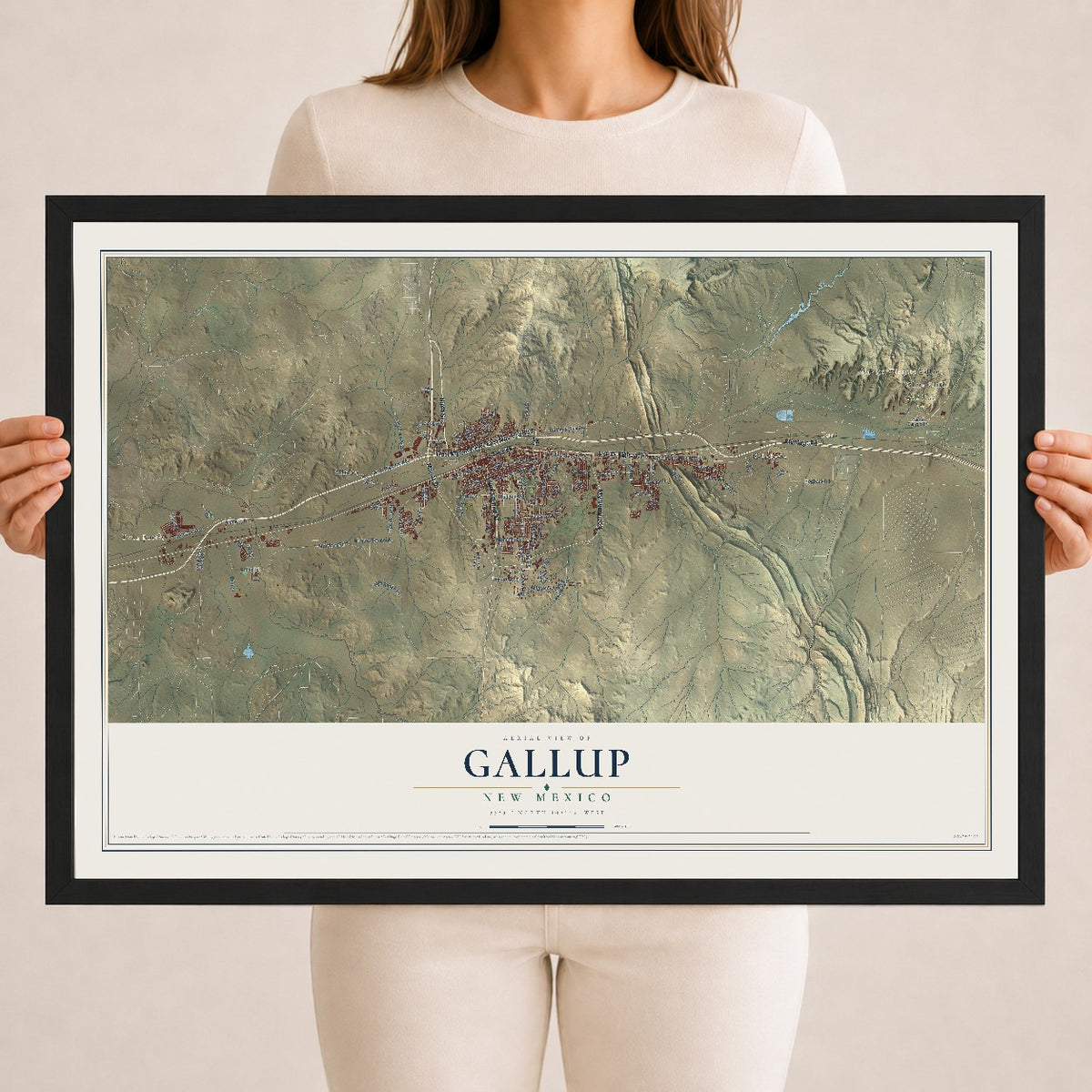 Map of Gallup, New Mexico, 18 x 24 inch print in a black wood frame