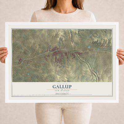 Map of Gallup, New Mexico, 18 x 24 inch print in a white wood frame