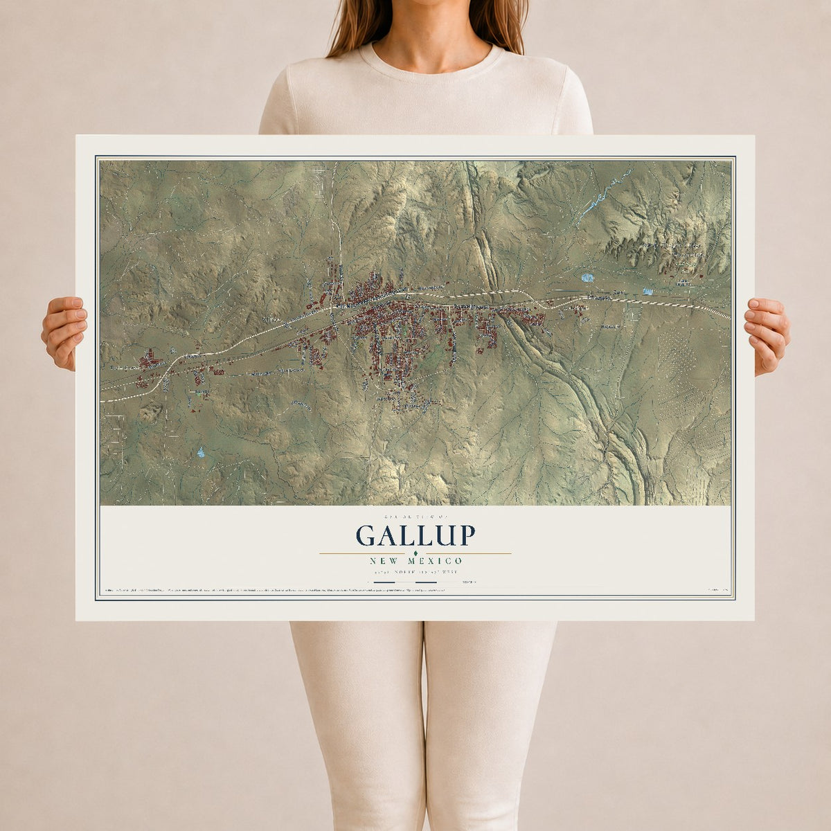 Map of Gallup, New Mexico, 24 x 36 inch unframed archival matte print