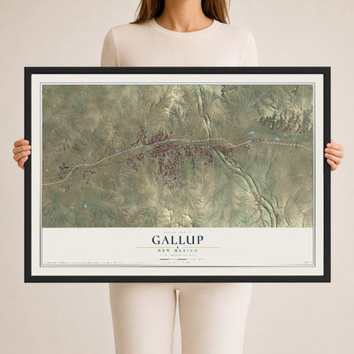 Map of Gallup, New Mexico, 24 x 36 inch print in a black wood frame