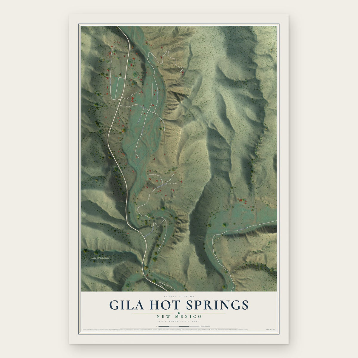 Gila Hot Springs, New Mexico map print, the full design