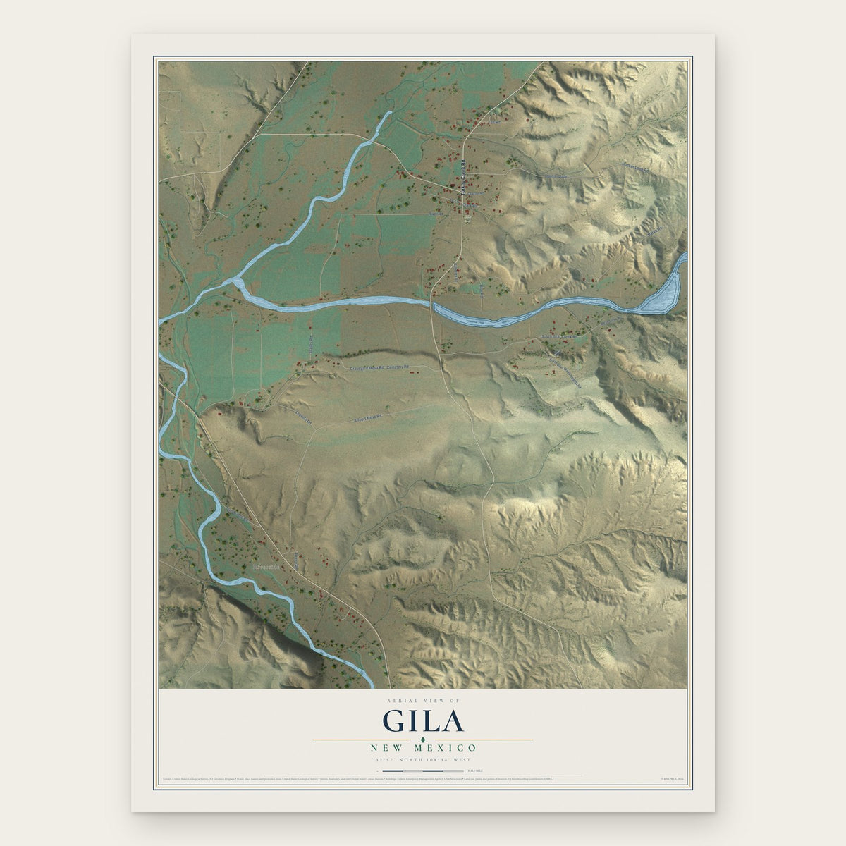 Gila, New Mexico map print, the full design