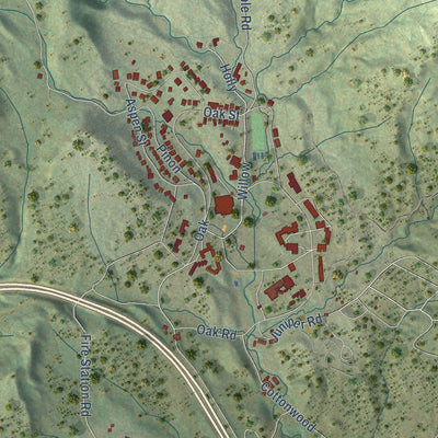 Close-up of the map of Glorieta, New Mexico print showing street and building detail
