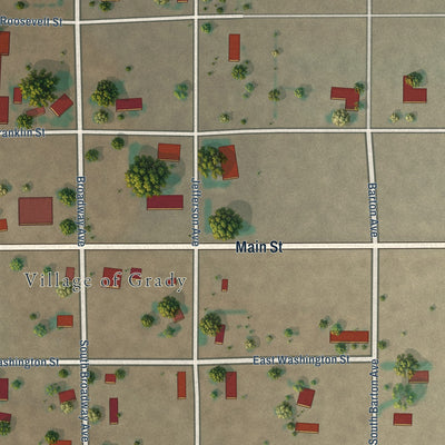 Close-up of the map of Grady, New Mexico print showing street and building detail