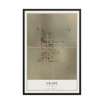 Map of Grady, New Mexico, 12 x 18 inch print in a black wood frame