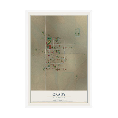 Map of Grady, New Mexico, 12 x 18 inch print in a white wood frame