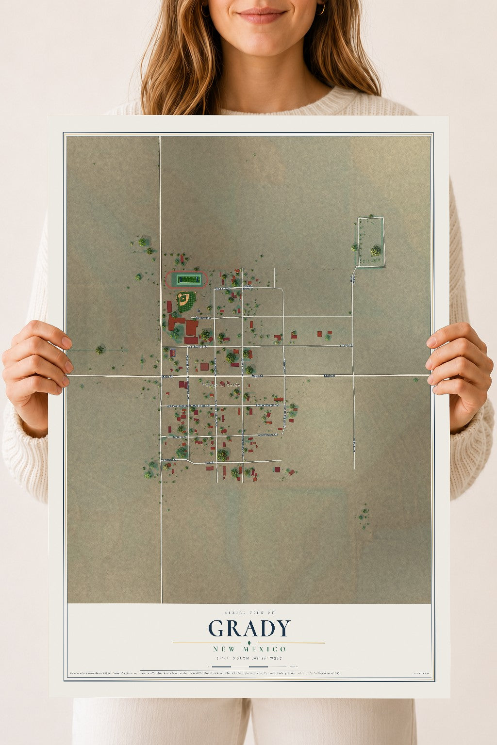 Map of Grady, New Mexico, 18 x 24 inch unframed archival matte print