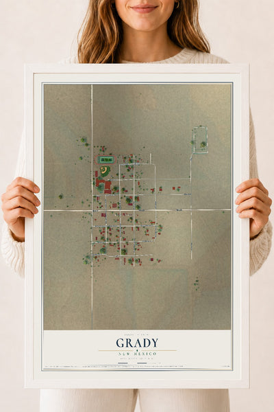 Map of Grady, New Mexico, 18 x 24 inch print in a white wood frame