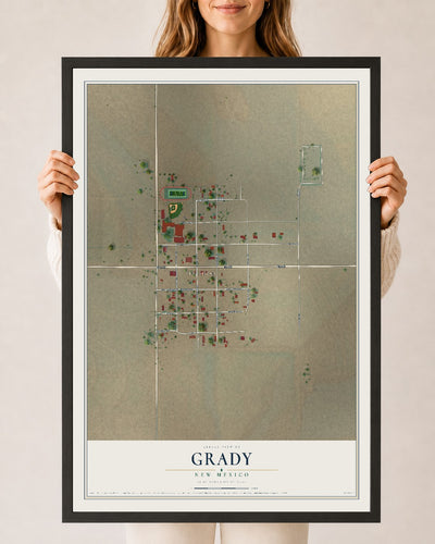 Map of Grady, New Mexico, 24 x 36 inch print in a black wood frame
