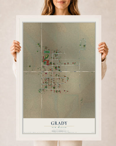 Map of Grady, New Mexico, 24 x 36 inch print in a white wood frame