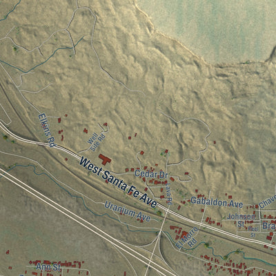 Second close-up of the map of Grants, New Mexico print showing more streets and buildings