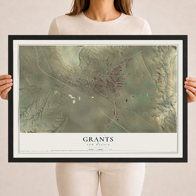 Map of Grants, New Mexico, 18 x 24 inch print in a black wood frame