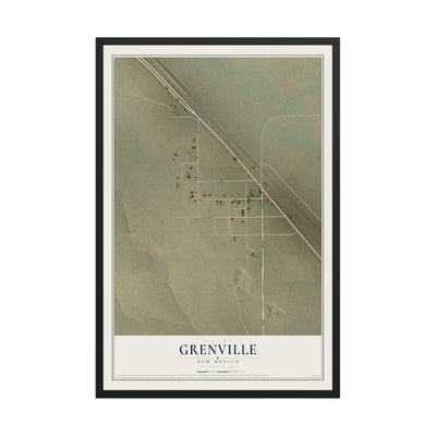 Map of Grenville, New Mexico, 12 x 18 inch print in a black wood frame