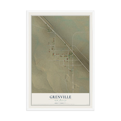 Map of Grenville, New Mexico, 12 x 18 inch print in a white wood frame