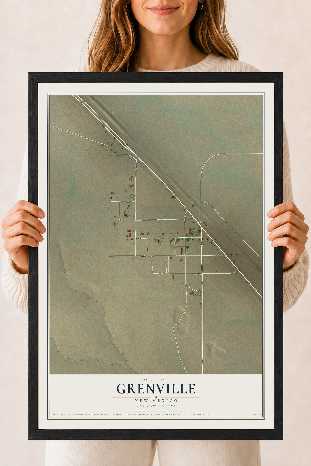 Map of Grenville, New Mexico, 18 x 24 inch print in a black wood frame