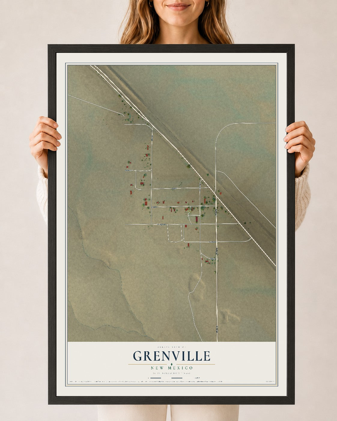 Map of Grenville, New Mexico, 24 x 36 inch print in a black wood frame
