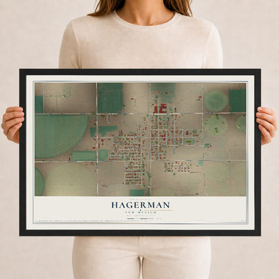 Map of Hagerman, New Mexico, 12 x 18 inch print in a black wood frame