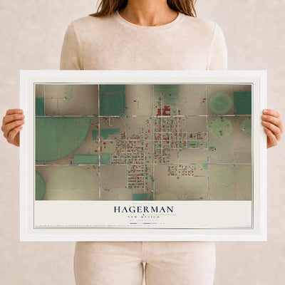 Map of Hagerman, New Mexico, 12 x 18 inch print in a white wood frame