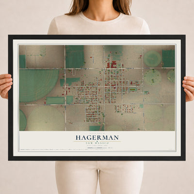 Map of Hagerman, New Mexico, 18 x 24 inch print in a black wood frame