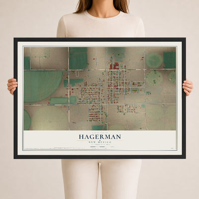 Map of Hagerman, New Mexico, 24 x 36 inch print in a black wood frame