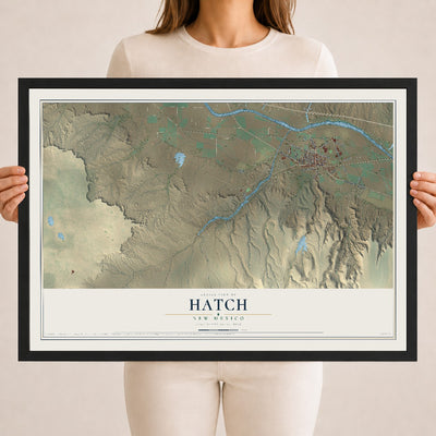 Map of Hatch, New Mexico, 18 x 24 inch print in a black wood frame