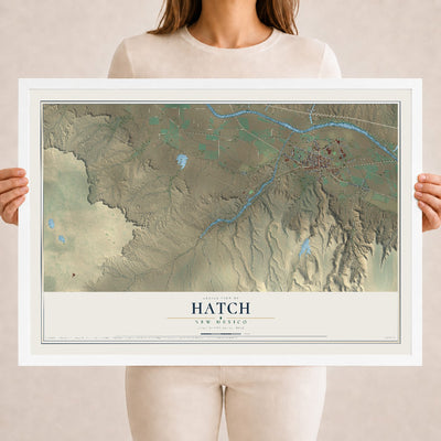 Map of Hatch, New Mexico, 18 x 24 inch print in a white wood frame