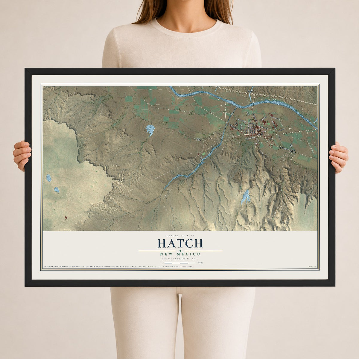 Map of Hatch, New Mexico, 24 x 36 inch print in a black wood frame