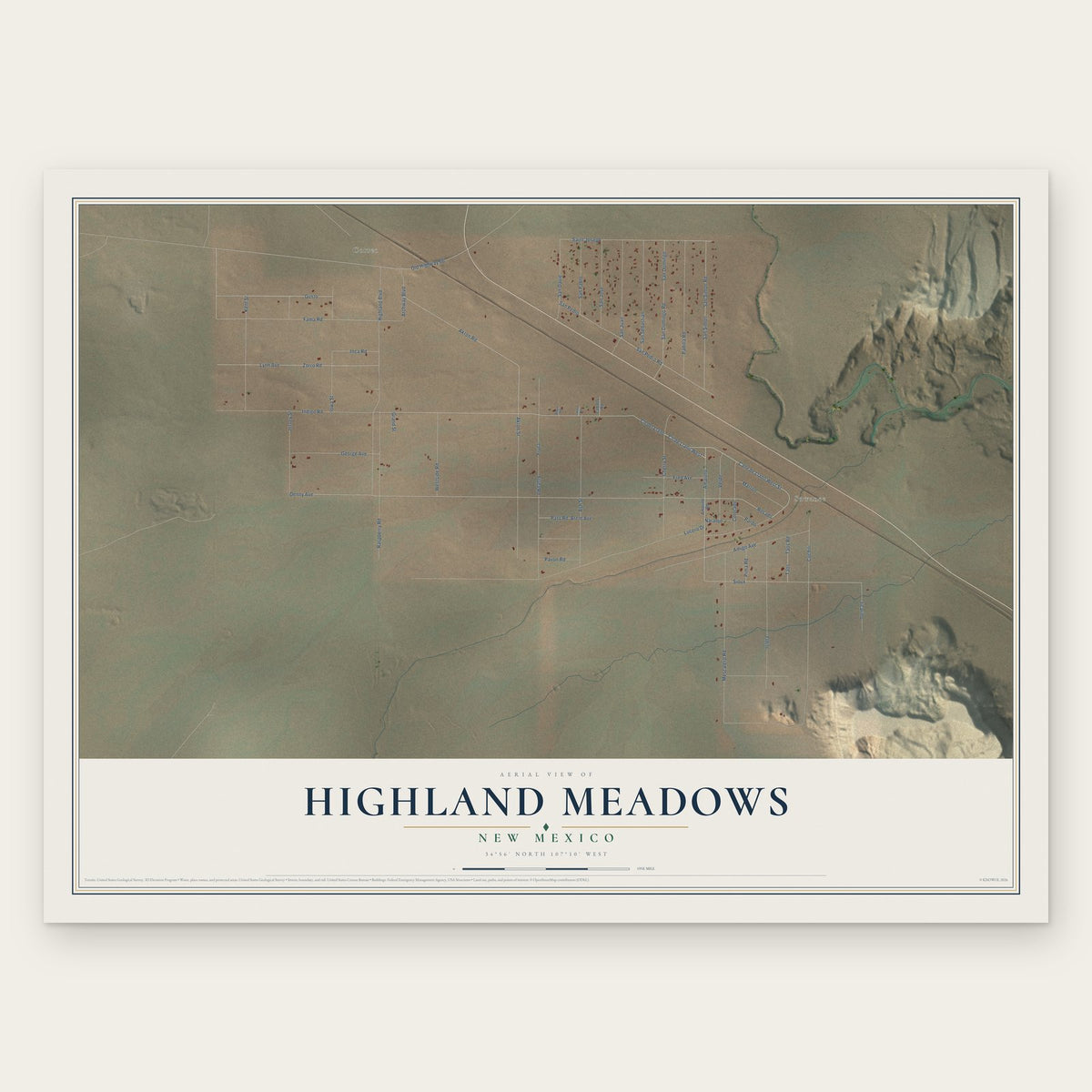 Highland Meadows, New Mexico map print, the full design